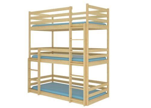 Triple bunk bed with TEDRO 200×90 mattresses, ADRK pine