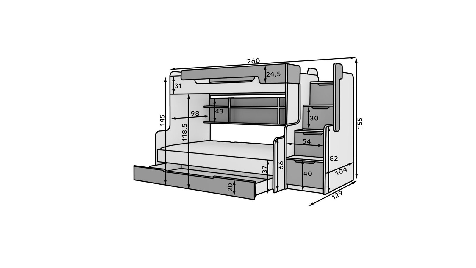 HARELL bunk bed with stairs, white/gray, ADRK - Image 3
