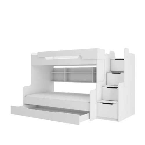 Bunk bed with stairs and mattresses HARELL white ADRK