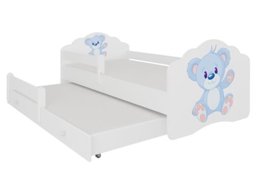 Double bed with cornice and mattresses CASIMO II BLUE BEAR 160×80 white ADRK