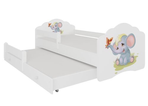 Double bed with cornice and mattresses CASIMO II ELEPHANT 160×80 white ADRK