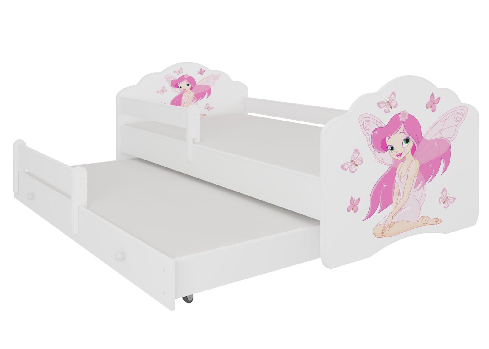Double bed with cornice and mattresses CASIMO II GIRL WITH WINGS 160x80 White ADRK