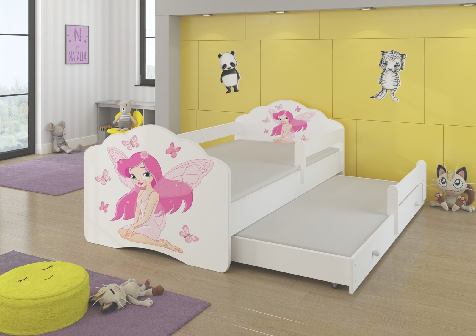 Double bed with cornice and mattresses CASIMO II GIRL WITH WINGS 160x80 White ADRK - Image 2