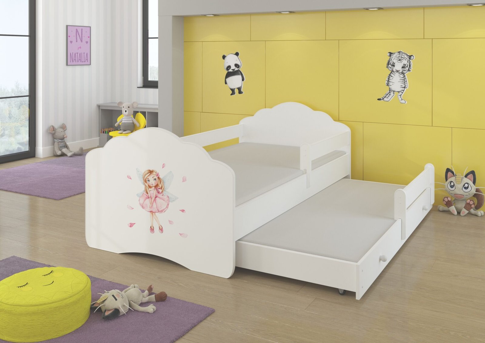 Double bed with cornice and mattresses CASIMO II GIRL WITH WINGS 160x80 White ADRK - Image 2