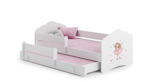 Double bed with cornice and mattresses CASIMO II GIRL WITH WINGS 160×80 White ADRK