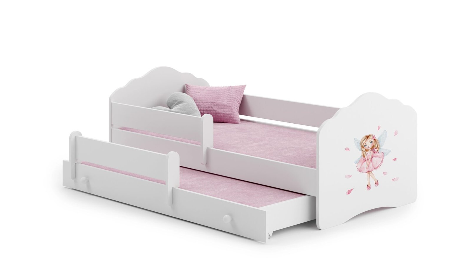 Double bed with cornice and mattresses CASIMO II GIRL WITH WINGS 160x80 White ADRK