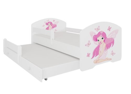 Double bed with cornice and mattresses PEPE II GIRL WITH WINGS 160×80 White ADRK