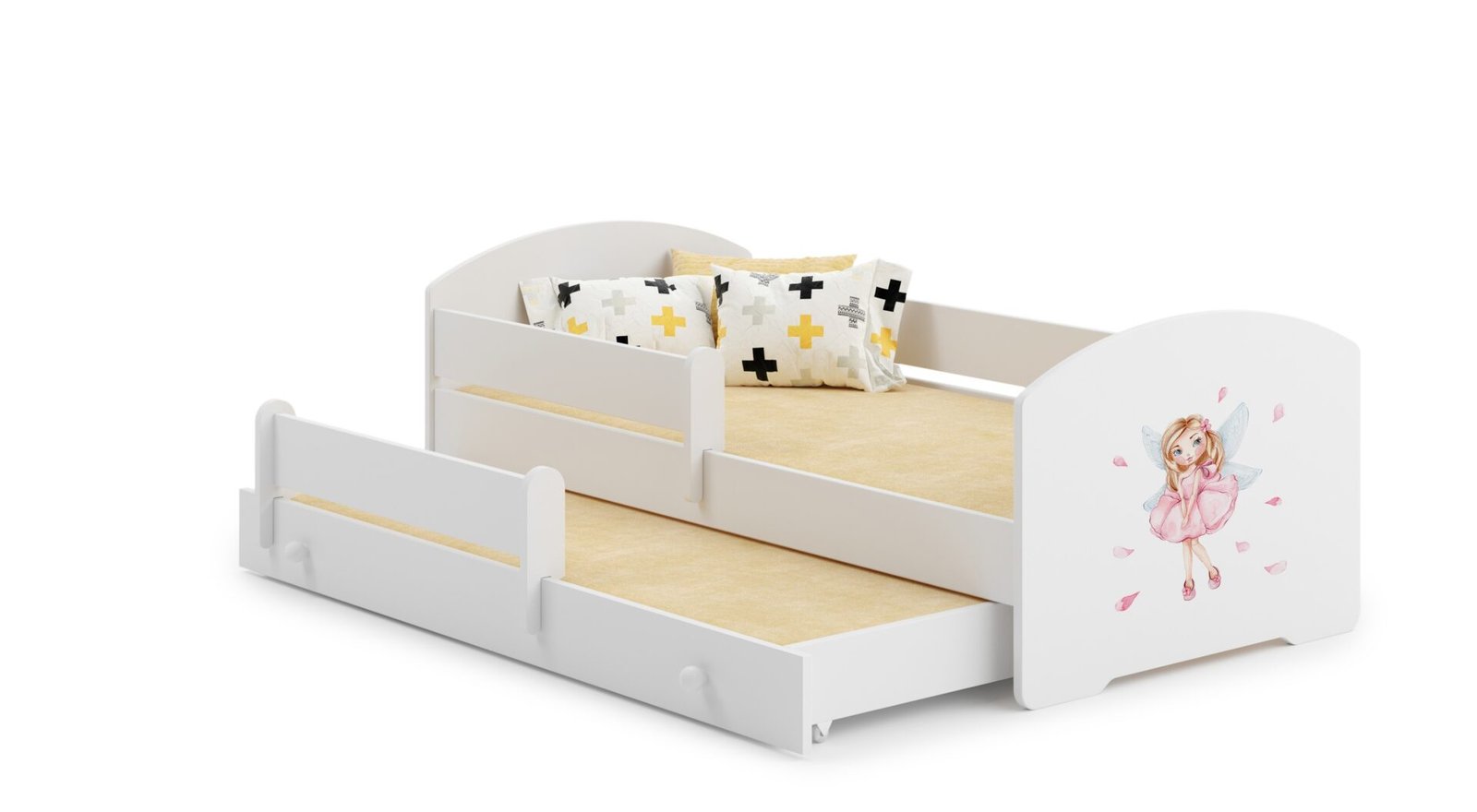 Double bed with cornice and mattresses PEPE II GIRL WITH WINGS 160x80 White ADRK