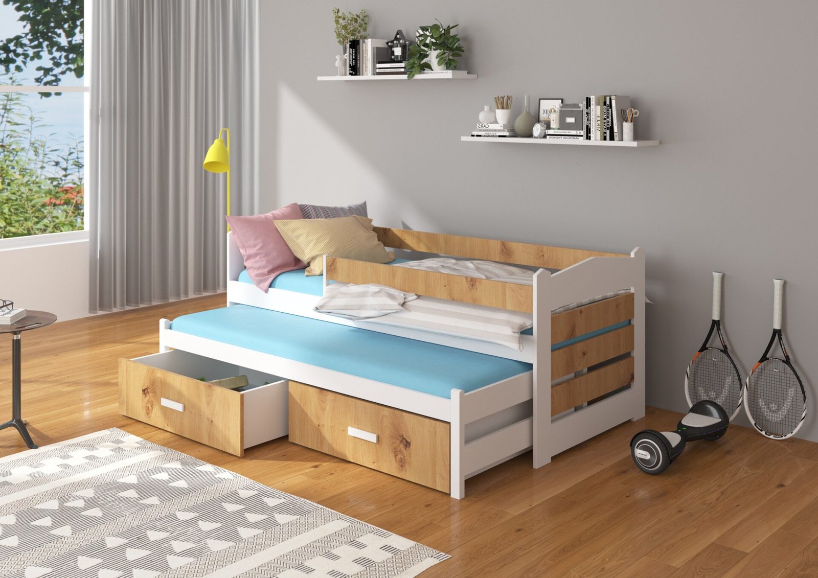 Double bed with cornice and mattresses TIARRO 180x80 white/Artisan ADRK - Image 2