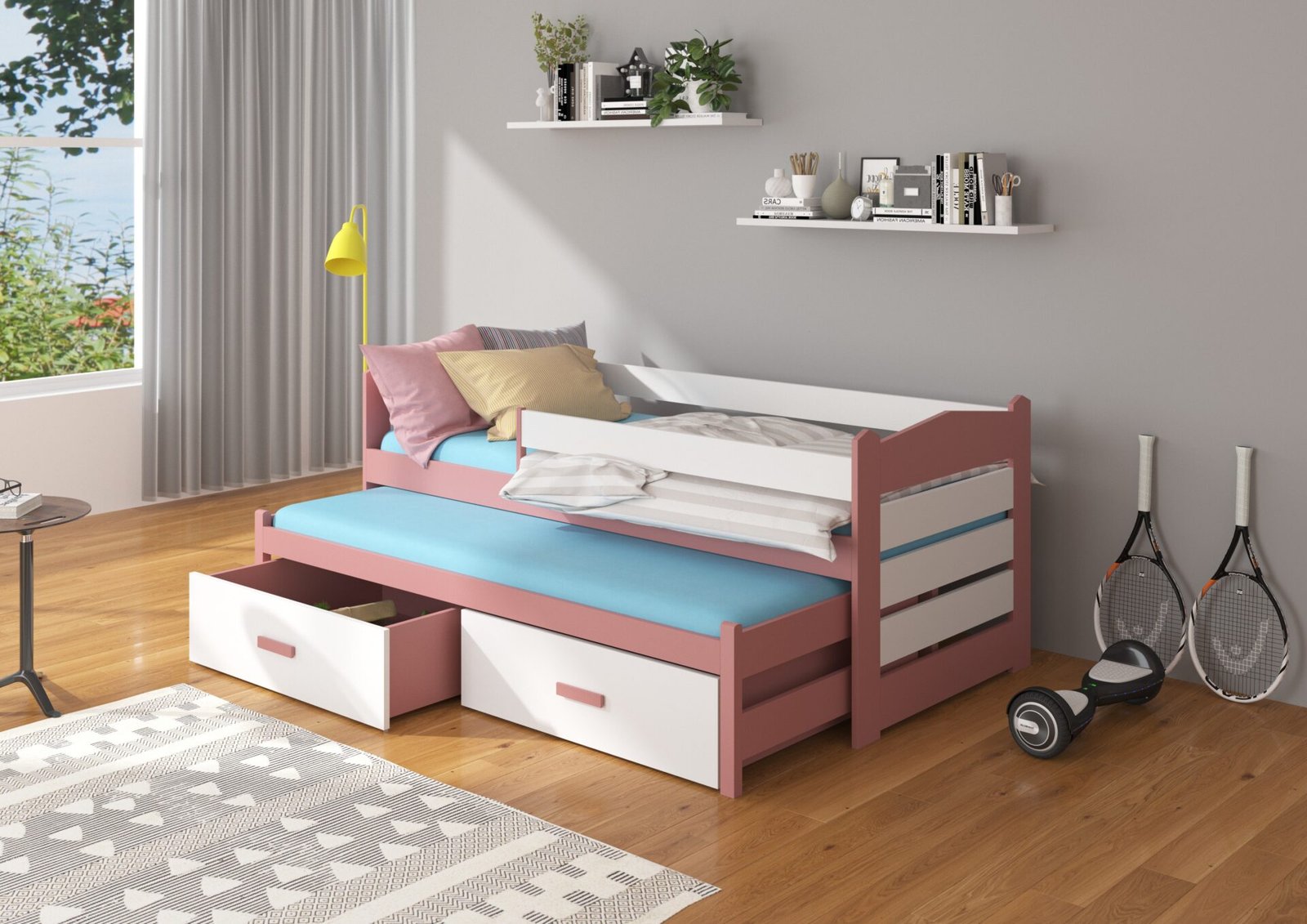 Double bed with cornice and mattresses TIARRO 180x80 pine/white ADRK - Image 2