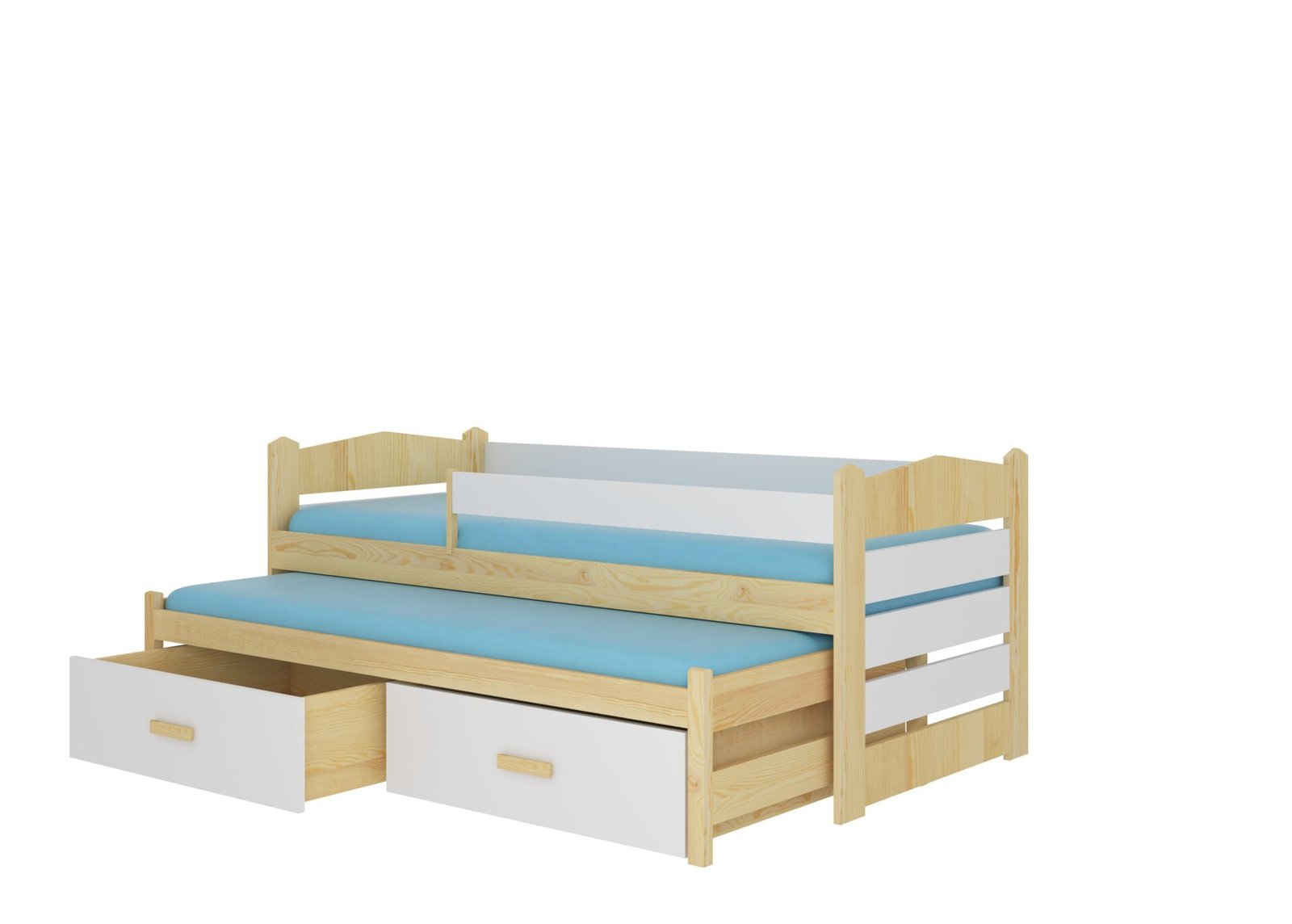 Double bed with cornice and mattresses TIARRO 180x80 Natural pine/white ADRK