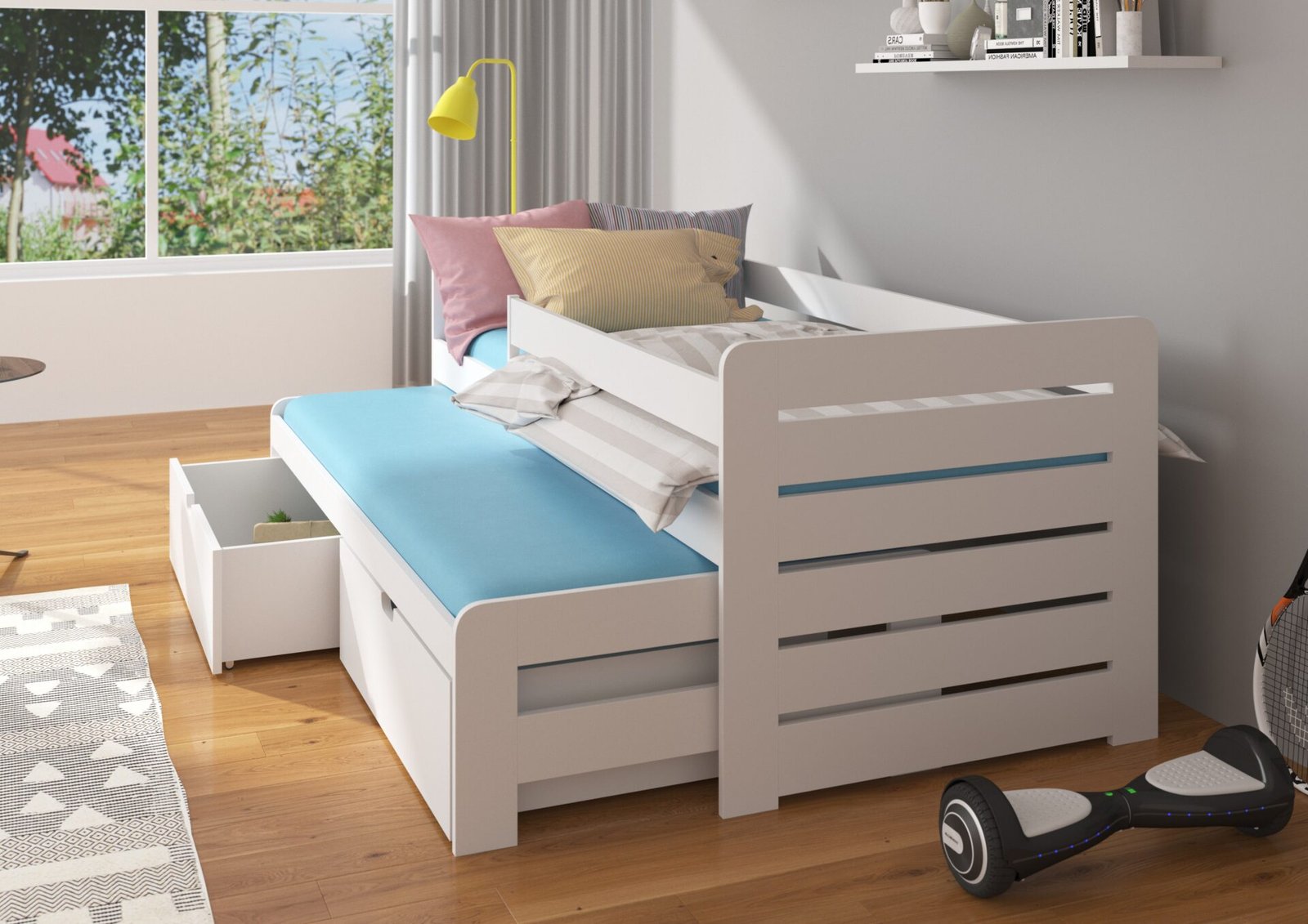 Double bed with cornice and TOMI mattress 180x80 beech wood ADRK - Image 4