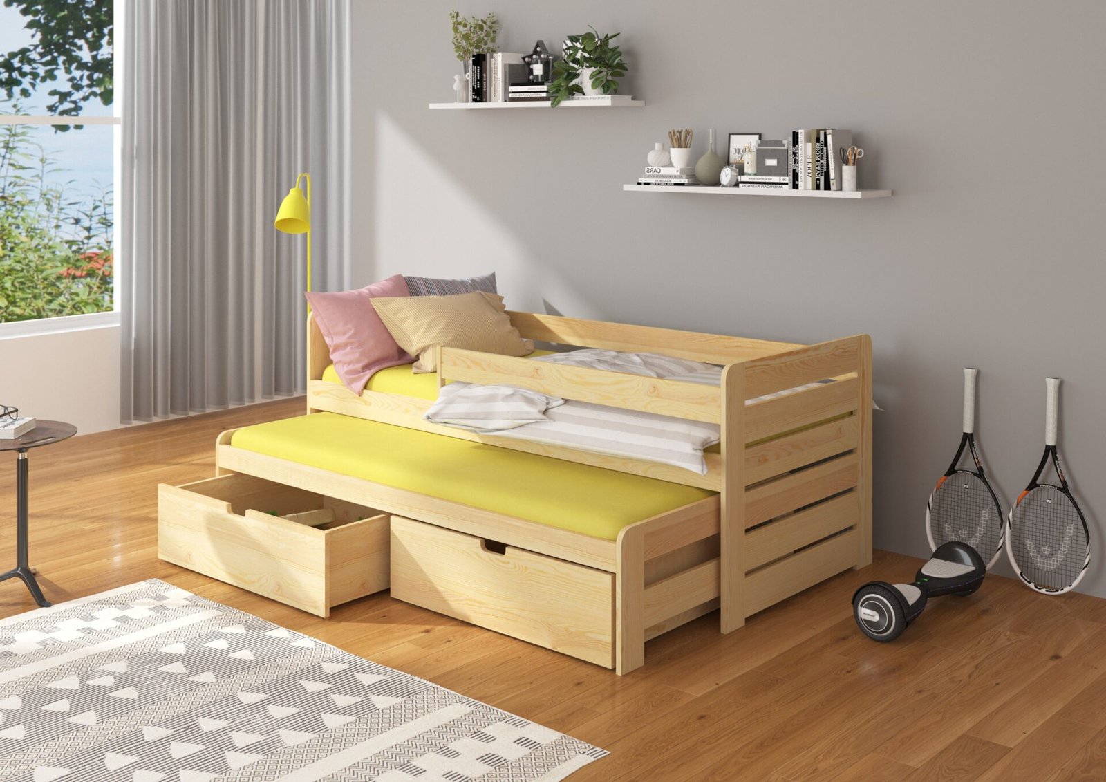 Double bed with cornice and TOMI mattress 200x90 natural pine ADRK - Image 2