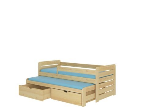 TOMI 180×80 double bed with railing, natural pine, ADRK