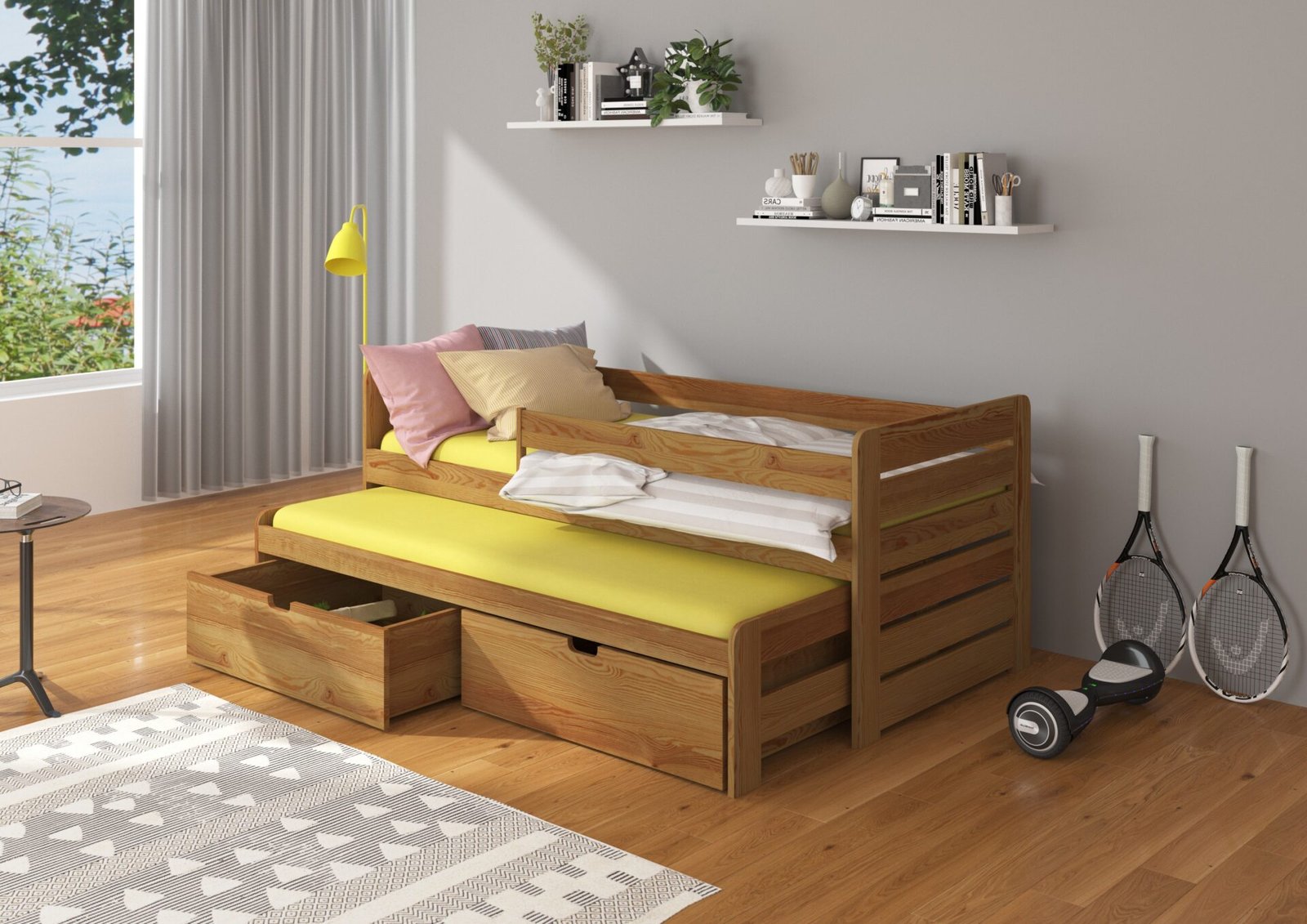 TOMI double bed with cornice 200x90 oak color ADRK - Image 2