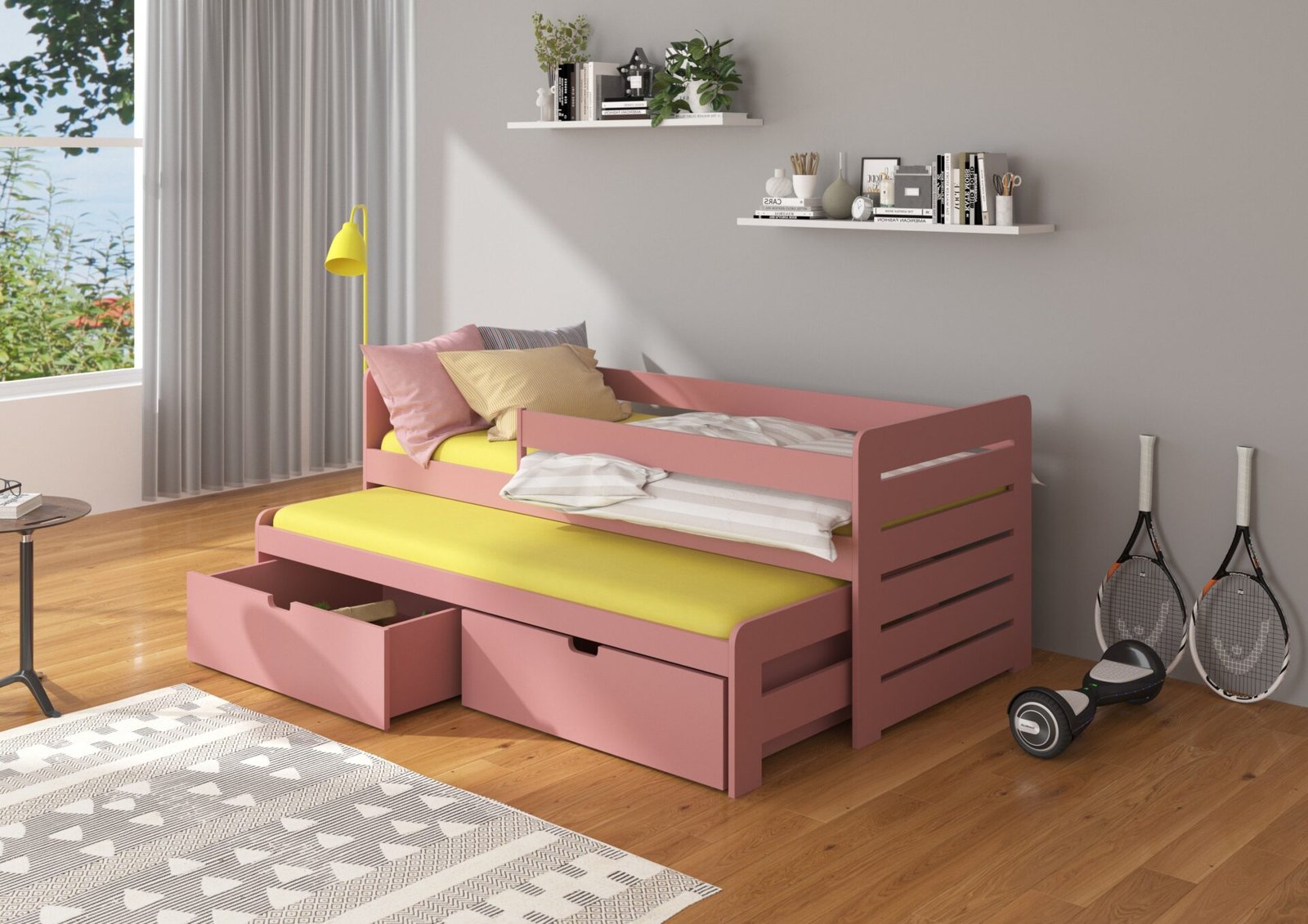 TOMI double bed with cornice 200x90 pine ADRK - Image 2