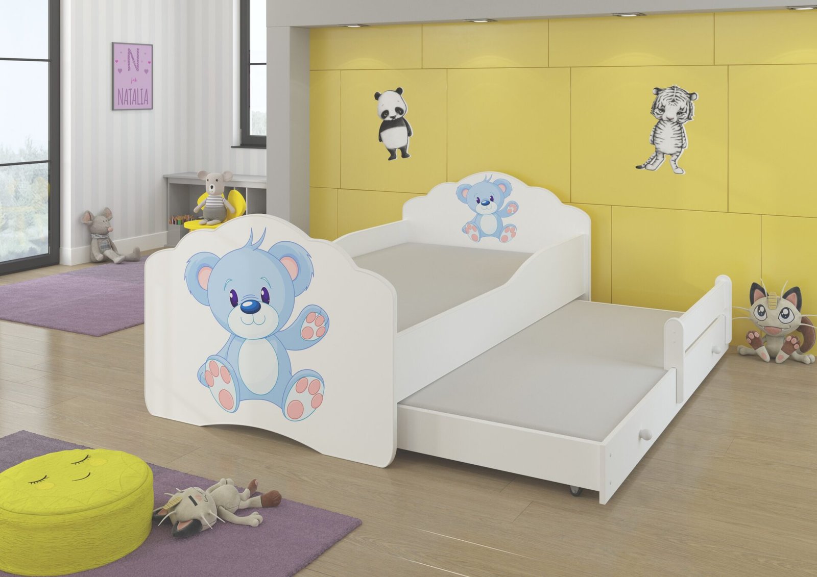 Double bed with mattresses CASIMO II BLUE BEAR 160x80 white ADRK - Image 2