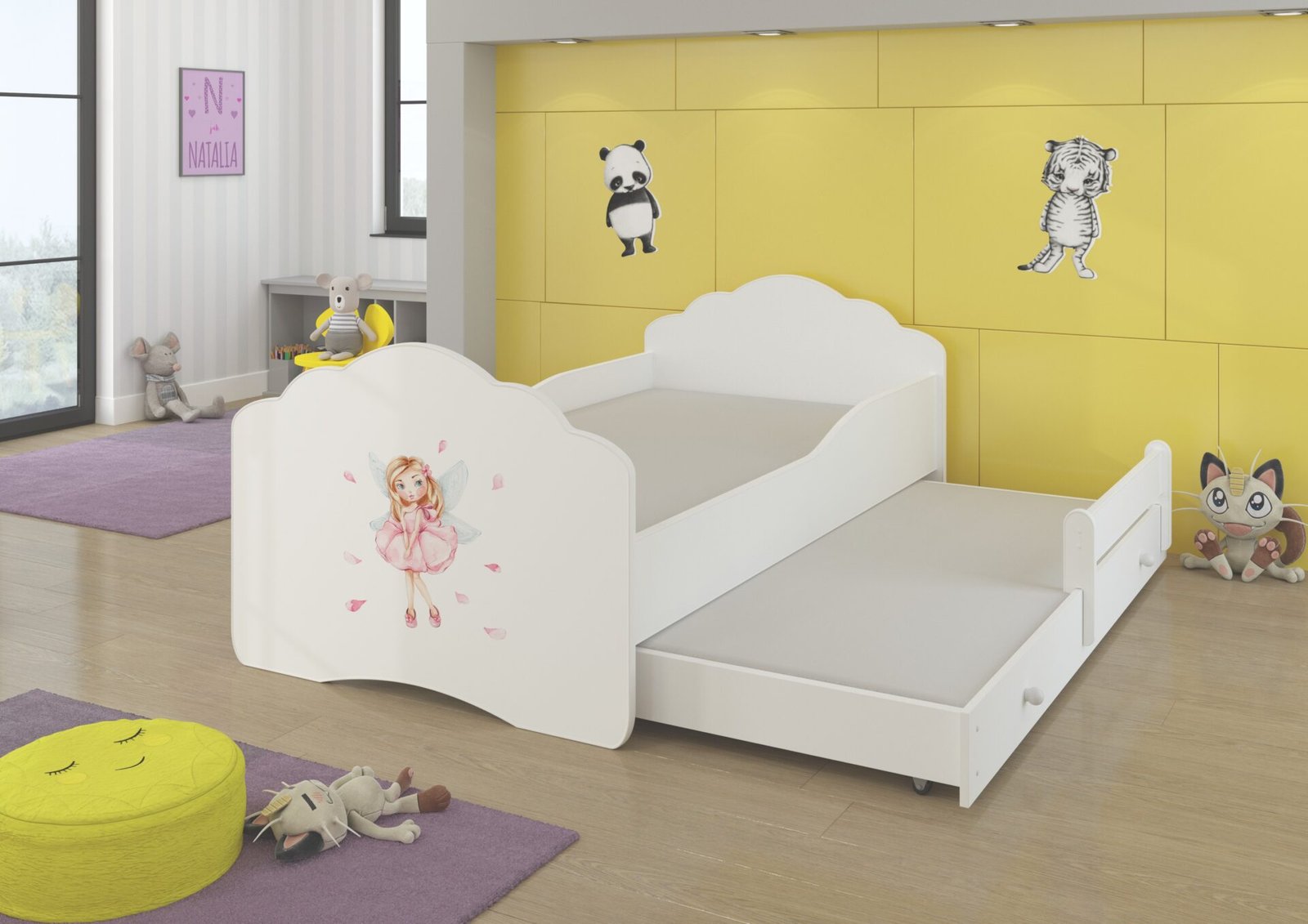 Double bed with mattresses CASIMO II GIRL WITH WINGS 160x80 White ADRK - Image 2