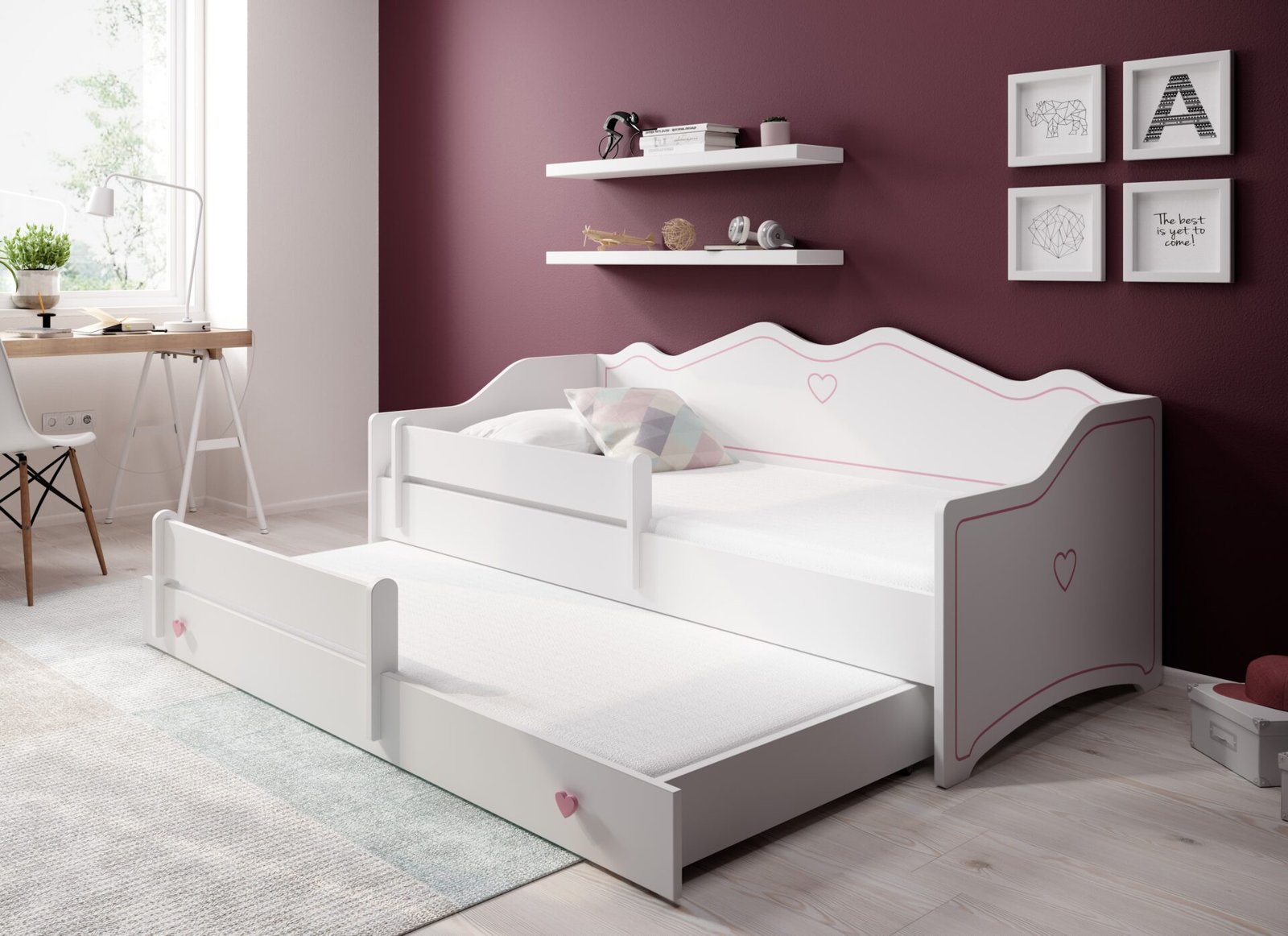 Double bed with mattresses EMKA II Pink 160x80 White/Pine ADRK - Image 3
