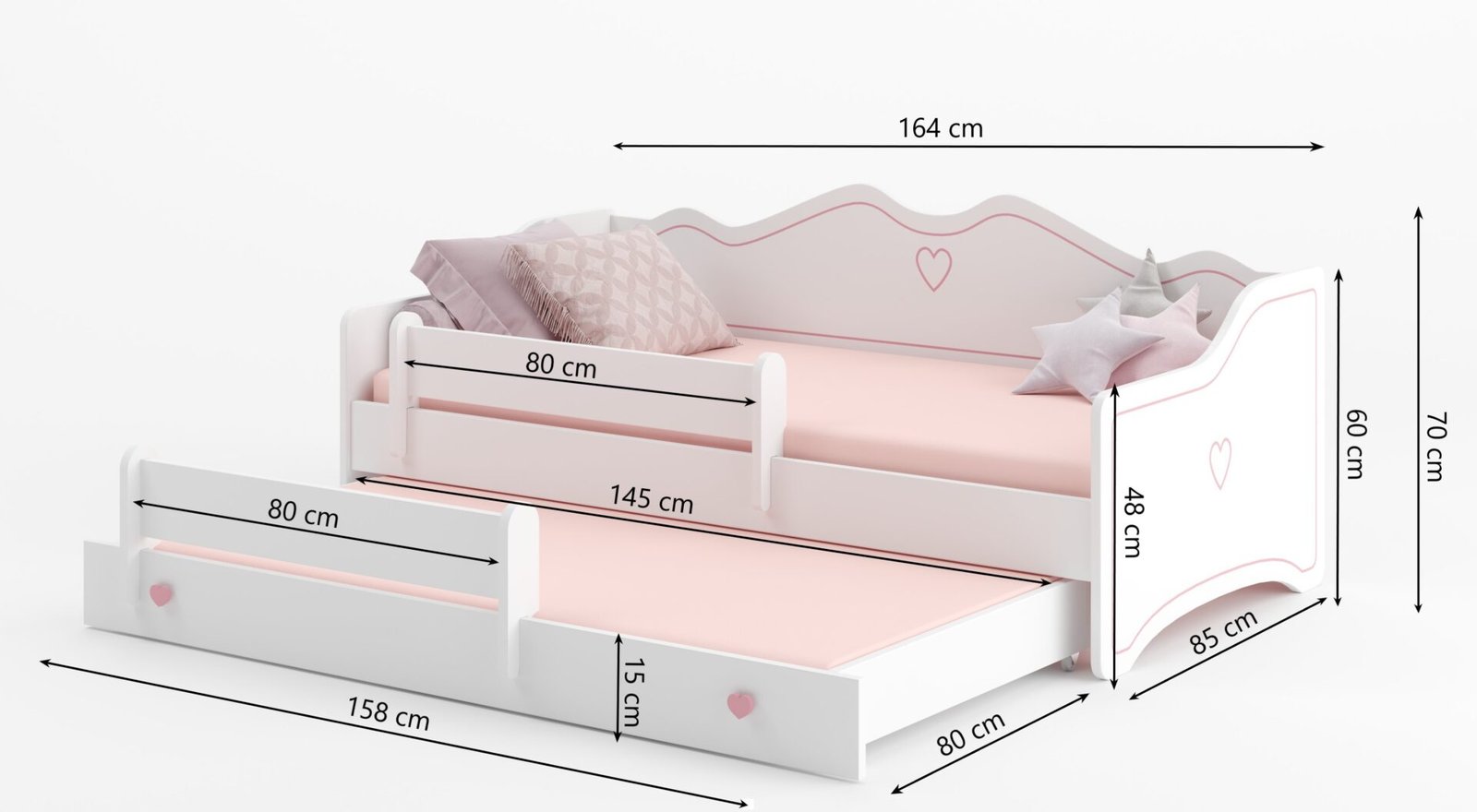 Double bed with mattresses EMKA II Pink 160x80 White/Pine ADRK - Image 4