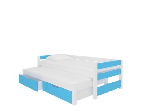 Double bed with FRAGA mattresses, white/blue, ADRK