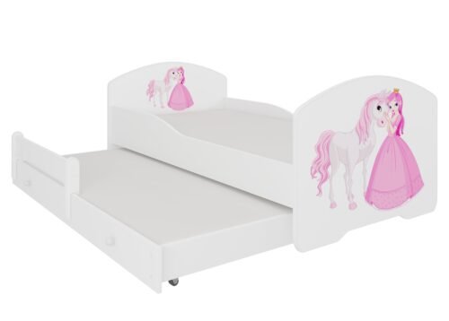 Double bed with mattresses PEPE II PRINCESS AND HORSE 160×80 white ADRK