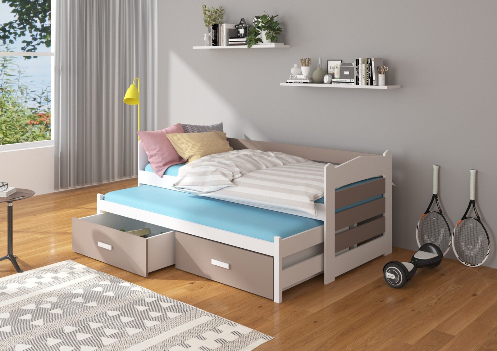 Double bed with mattresses TIARRO 180x80 white/truffle color ADRK - Image 2