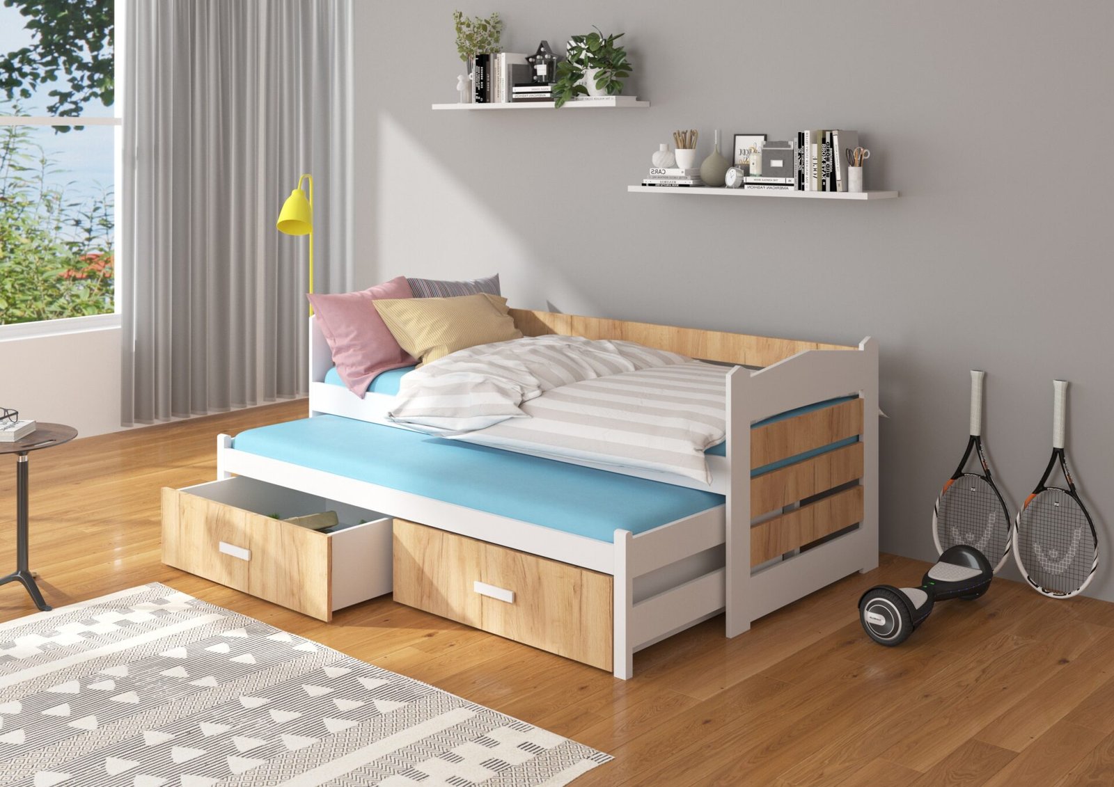 Double bed with TIARRO mattress 180x80 white/golden oak color ADRK - Image 2