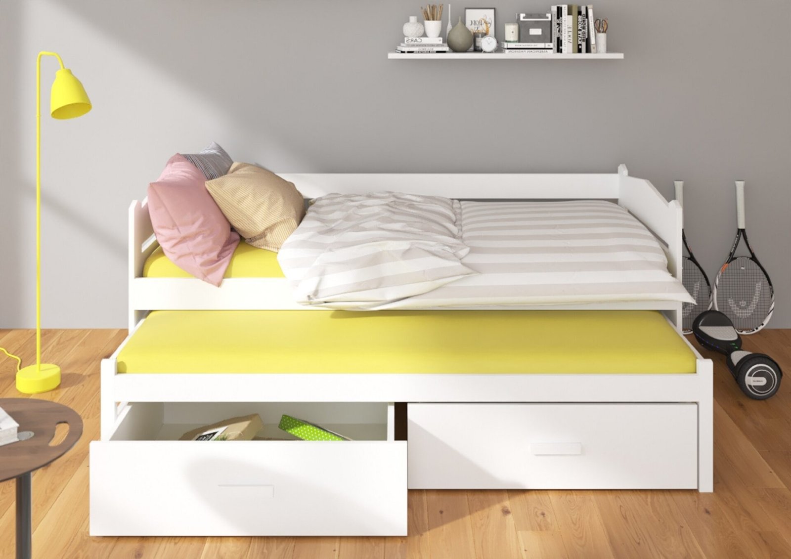 Double bed with TIARRO mattress 180x80 white/golden oak color ADRK - Image 4
