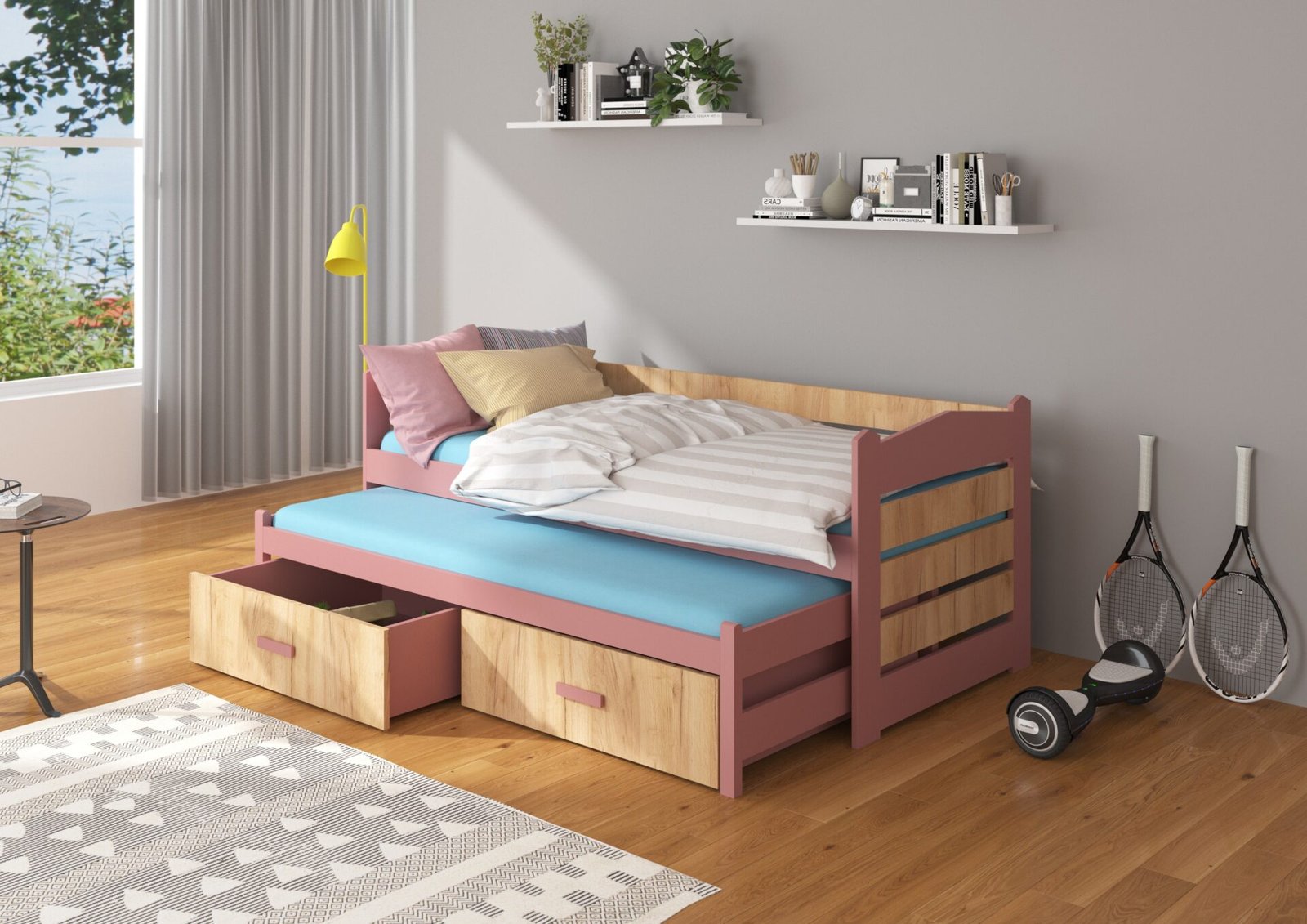 Double bed with TIARRO mattresses 200x90 pine/golden oak ADRK - Image 3