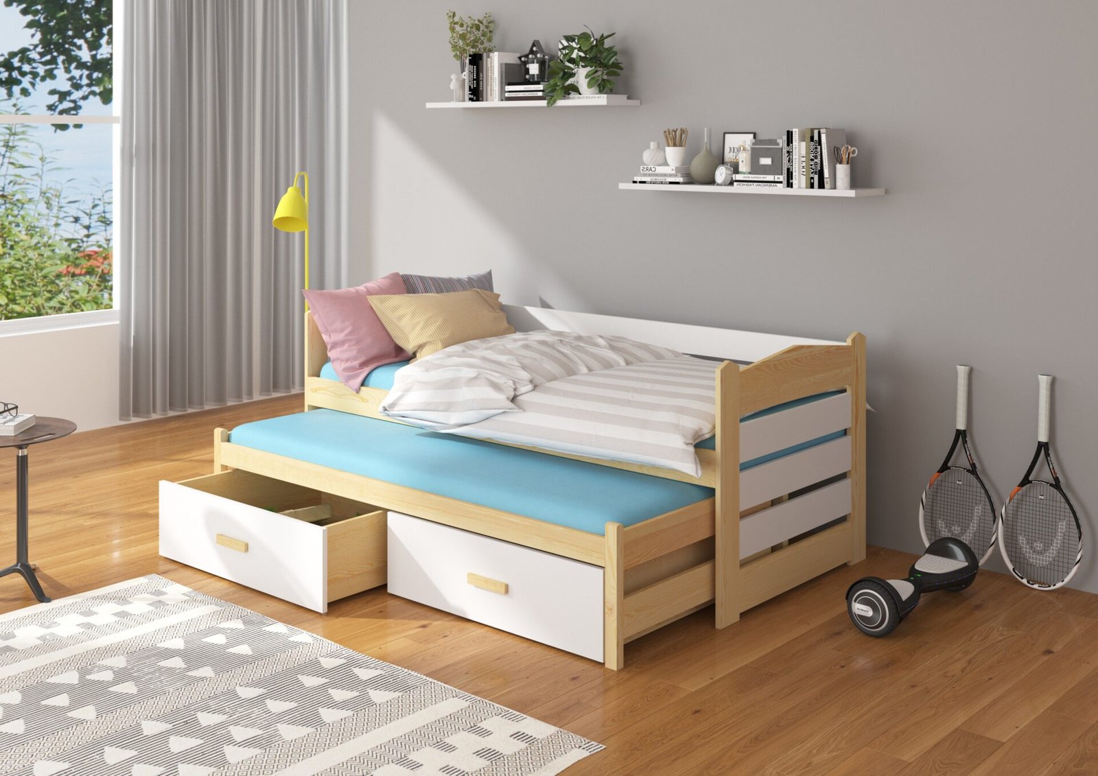 Double bed with TIARRO mattress 200x90 natural pine/white ADRK - Image 2