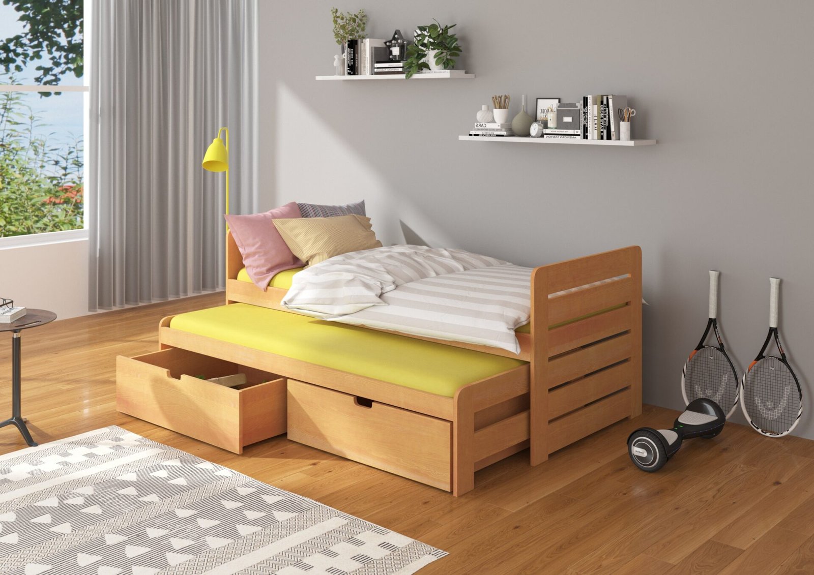 Double bed with TOMI mattress 180x80 beech color ADRK - Image 2