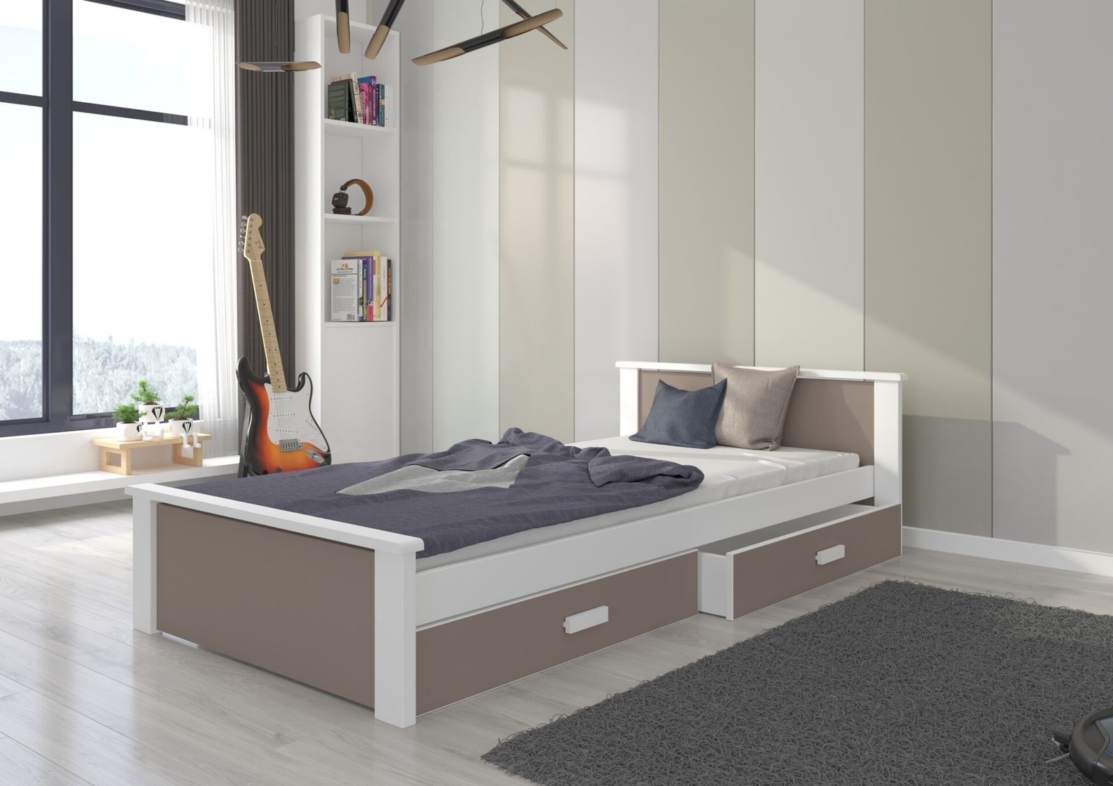 ALDEX 200x90 white/truffle ADRK bed with mattress - Image 2