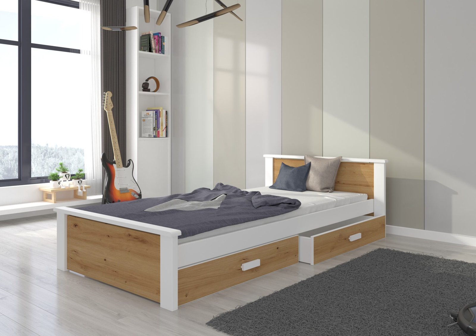 Bed with mattress ALDEX 200x90 white/Artisan ADRK - Image 2