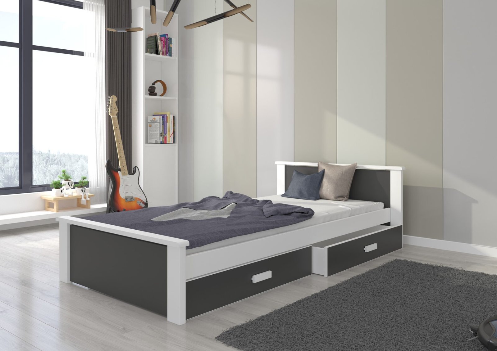 ALDEX 200x90 white/blue ADRK bed with mattress - Image 2