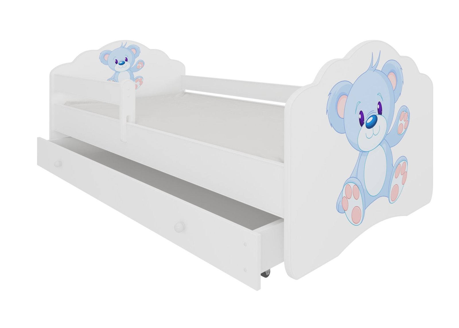 Bed with mattress, rail and drawer CASIMO BLUE BEAR 140x70 white ADRK