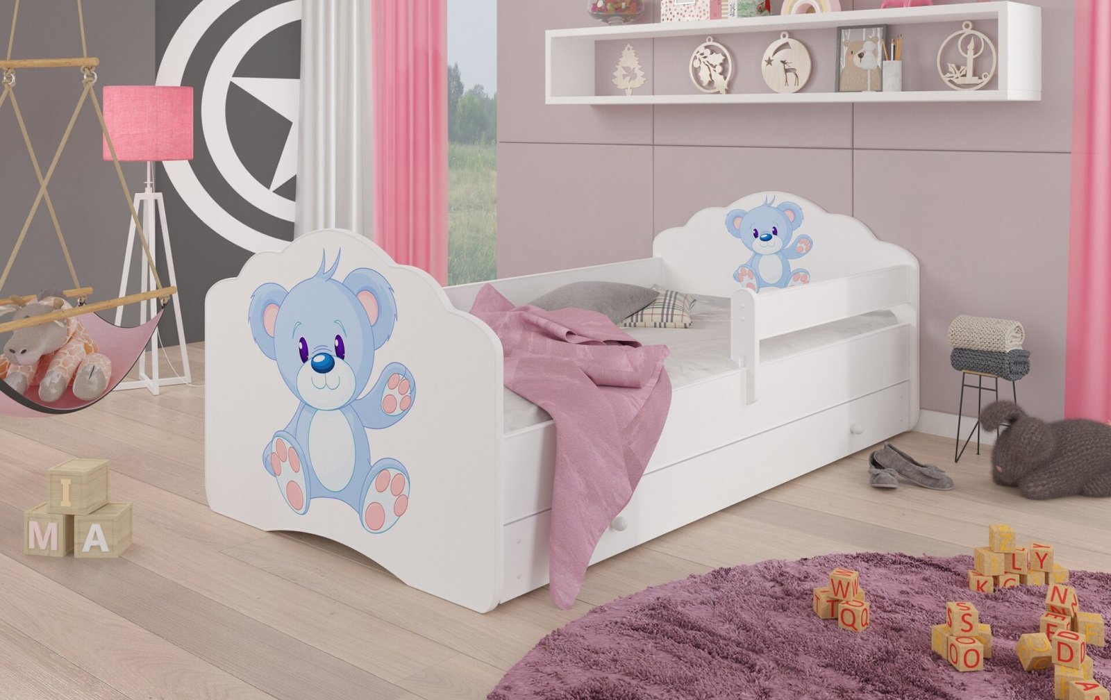 Bed with mattress, rail and drawer CASIMO BLUE BEAR 160x80 white ADRK - Image 2