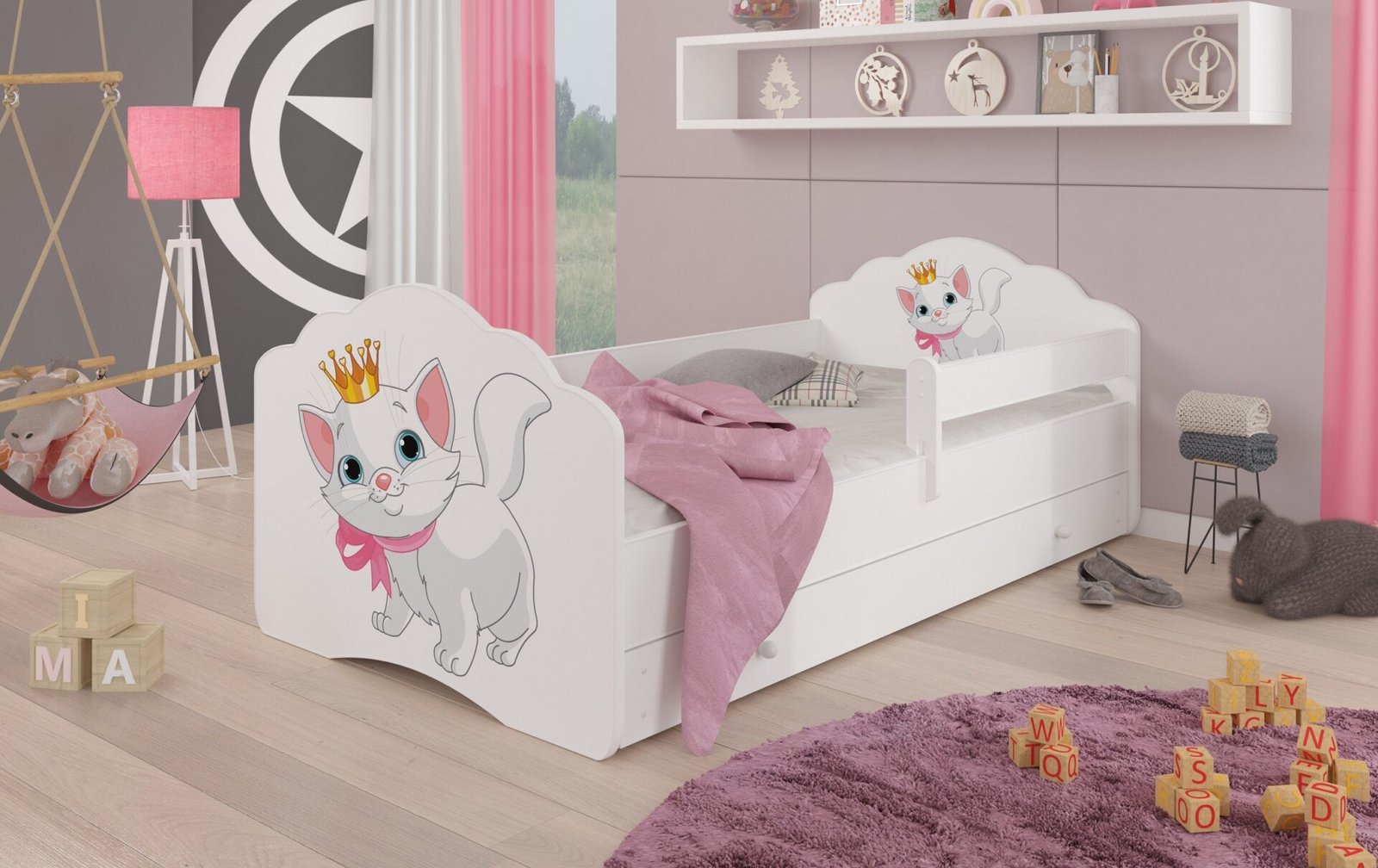 Bed with mattress, rail and drawer CASIMO CAT 160x80 white ADRK - Image 2