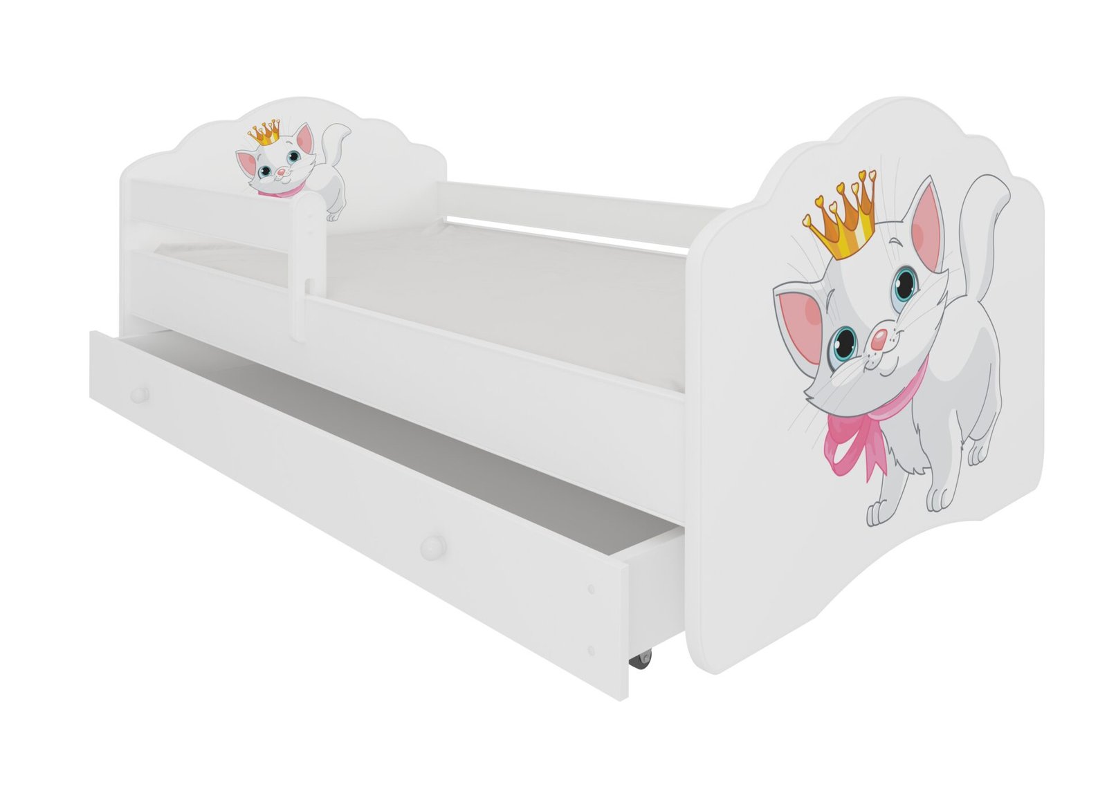 Bed with mattress, rail and drawer CASIMO CAT 160x80 white ADRK