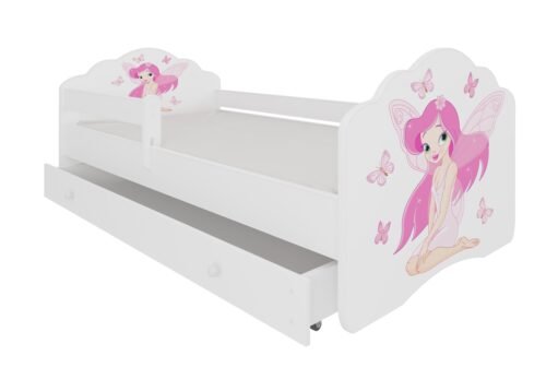Bed with mattress, slats and drawer CASIMO GIRL WITH WINGS 140×70 white ADRK