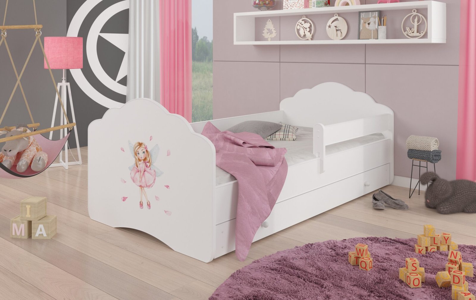 Bed with mattress, slats and drawer CASIMO GIRL WITH WINGS 140x70 white ADRK - Image 2