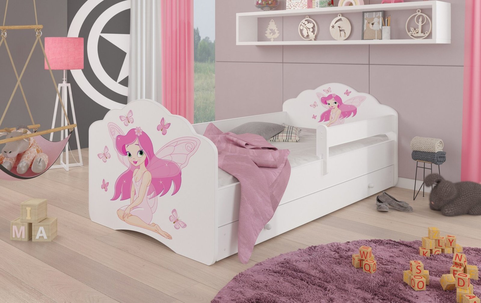 Bed with mattress, slats and drawer CASIMO GIRL WITH WINGS 160x80 white ADRK - Image 2