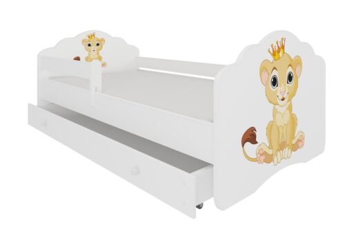 Bed with mattress, rail and drawer CASIMO LION 140×70 white ADRK