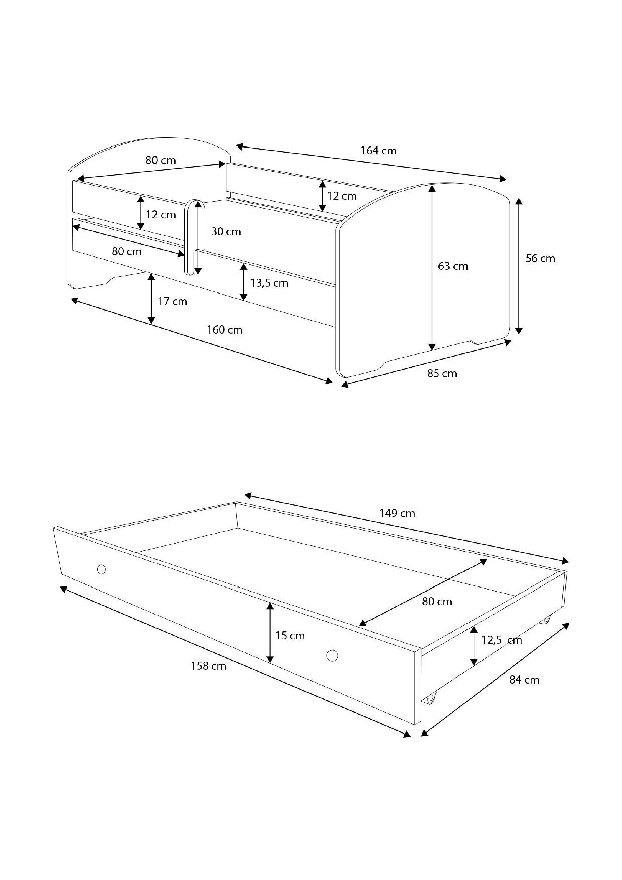 Bed with mattress, slats and drawer PEPE 160x80 white ADRK - Image 4