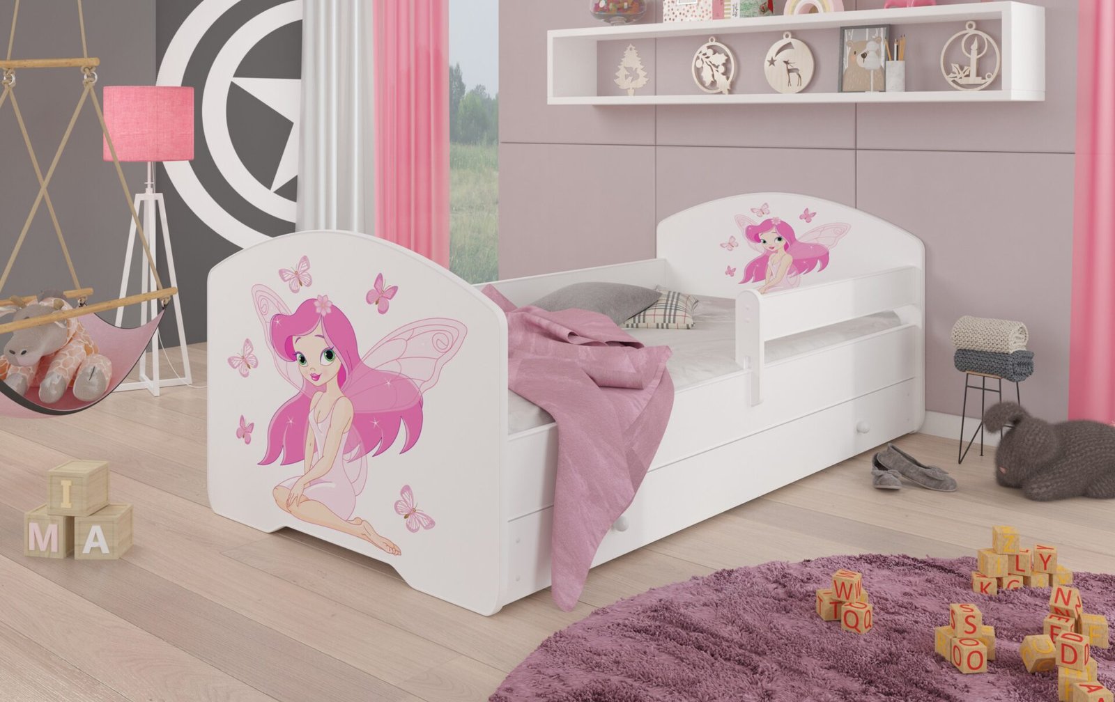 Bed with mattress, slats and drawer PEPE GIRL WITH WINGS 160x80 white ADRK - Image 2