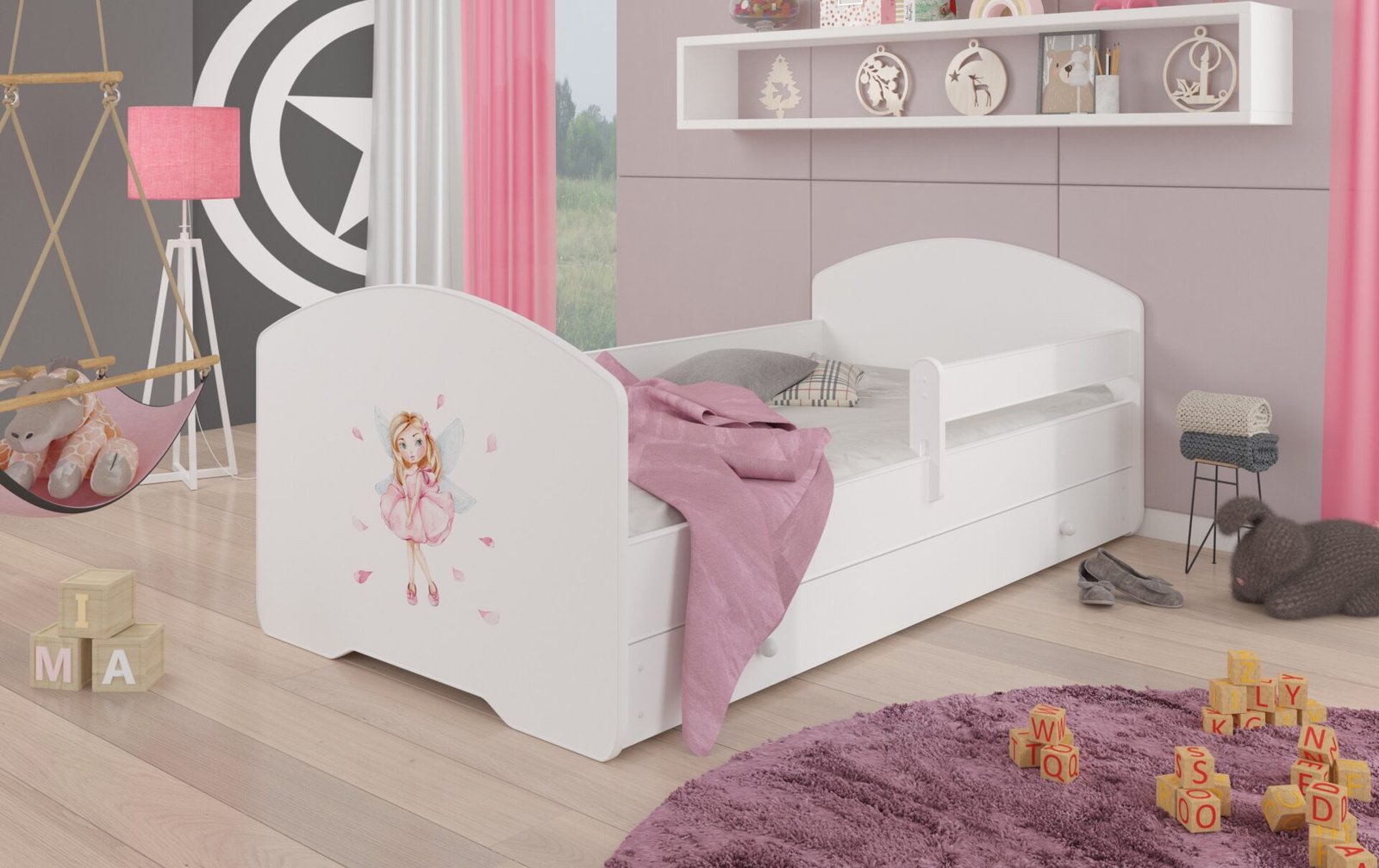 Bed with mattress, slats and drawer PEPE GIRL WITH WINGS 160x80 white ADRK
