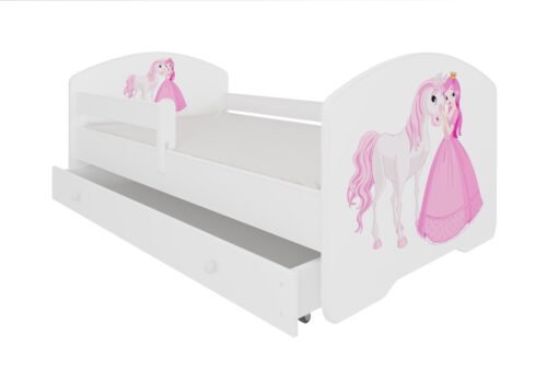 Bed with mattress, slats and drawer PEPE PRINCESS AND HORSE 160×80 white ADRK