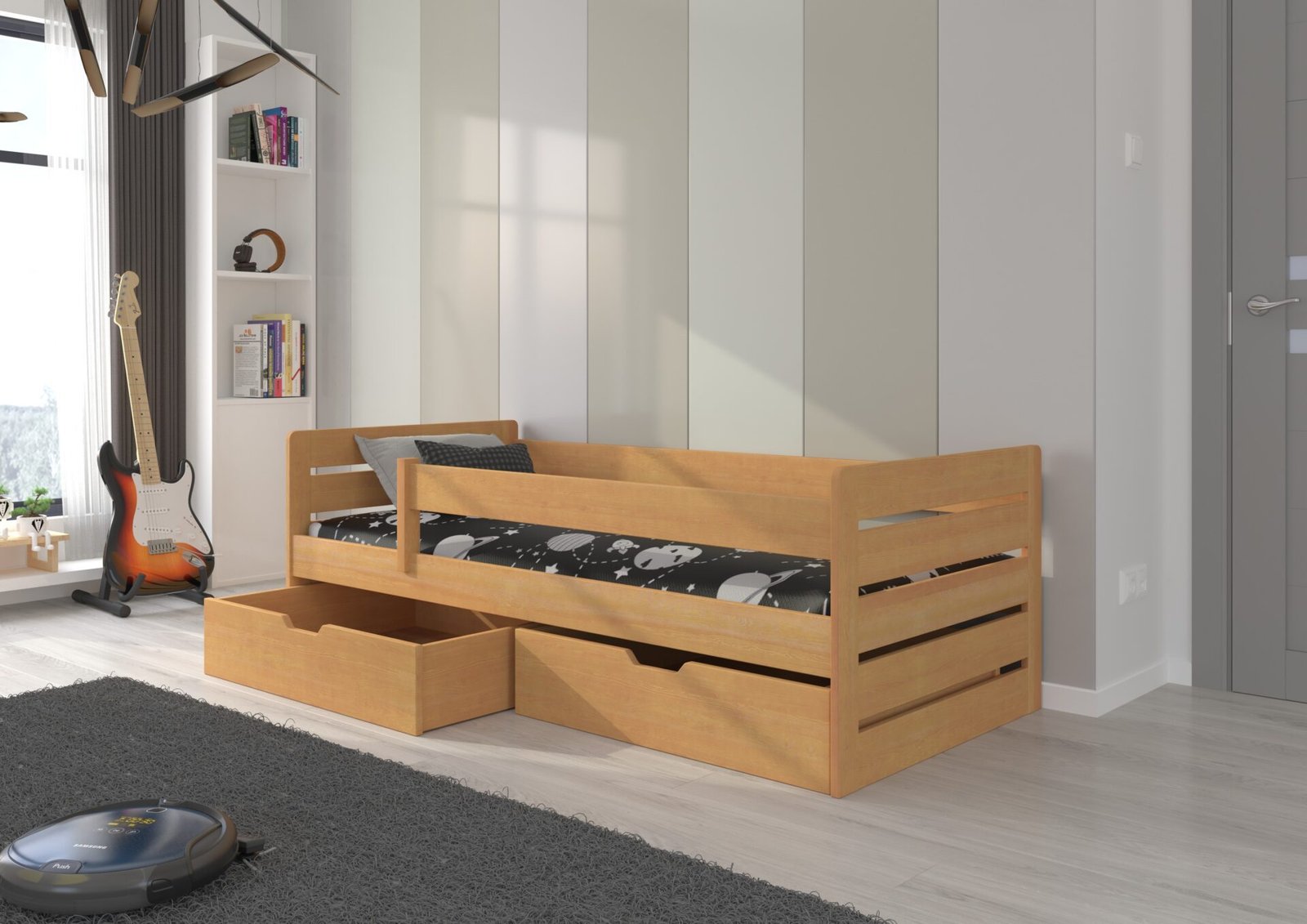 Bed with mattress BEMMA 180x80 beech color ADRK - Image 2