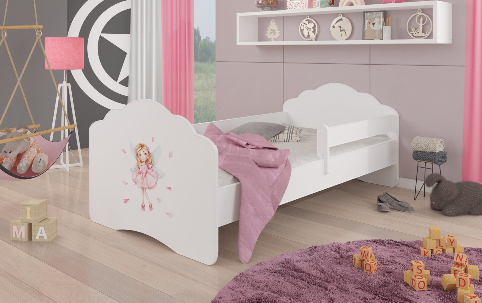 Bed with mattress and cornice CASIMO GIRL WITH WINGS 160x80 white ADRK - Image 2