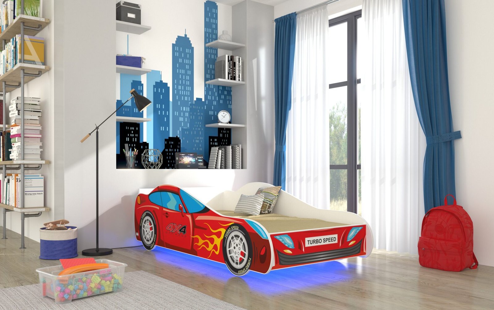 Bed with mattress and LED lighting AUTO 4x4 140x70 red ADRK - Image 2
